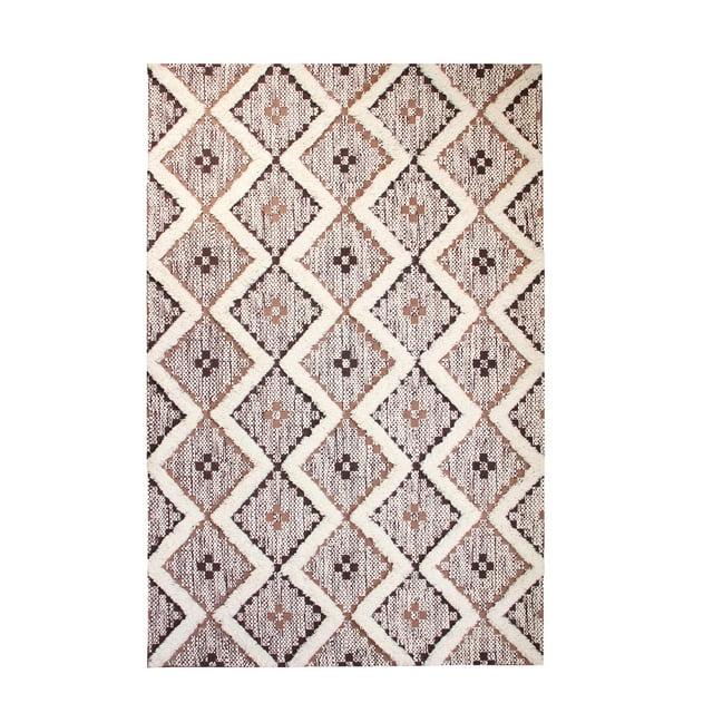 Superior Evren Hand-Tufted Cotton/Wool Textured Geometric Tan/Chocolate Farmhouse Area Rug, 6' x 9'