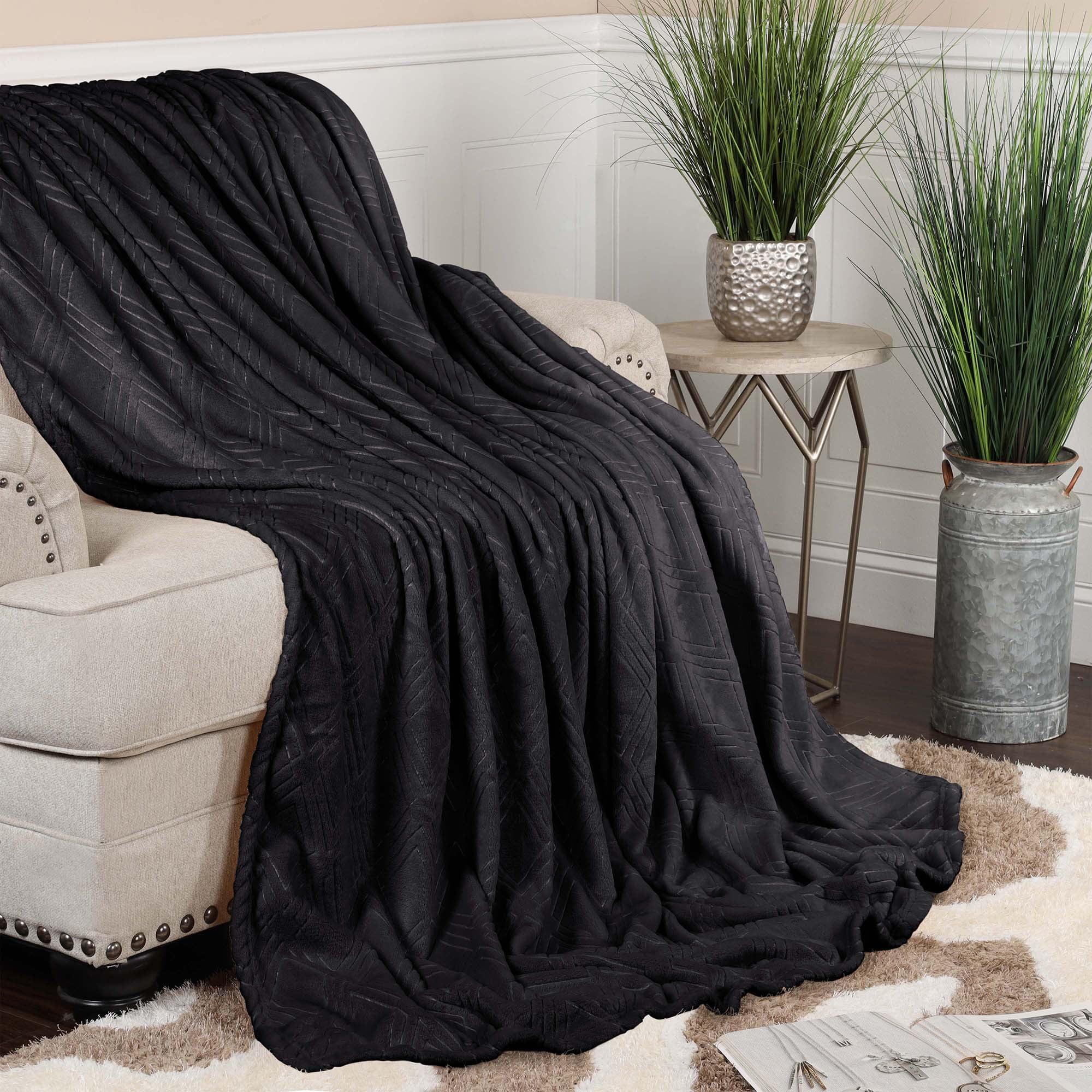 Superior Alaska Fleece Diamond Fluffy Blanket, Throw, Black