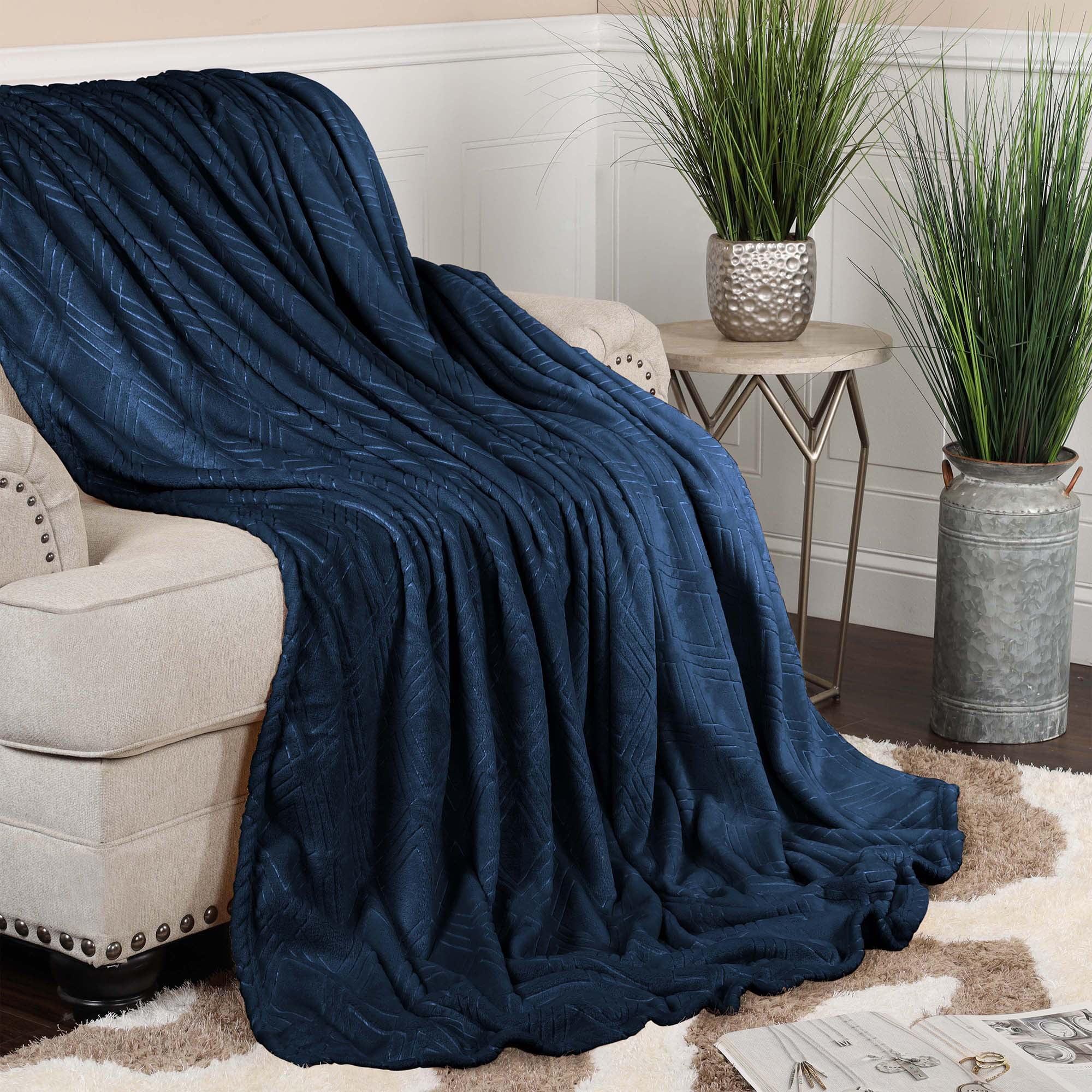 Superior Alaska Fleece Diamond Fluffy Blanket, Throw, Navy Blue