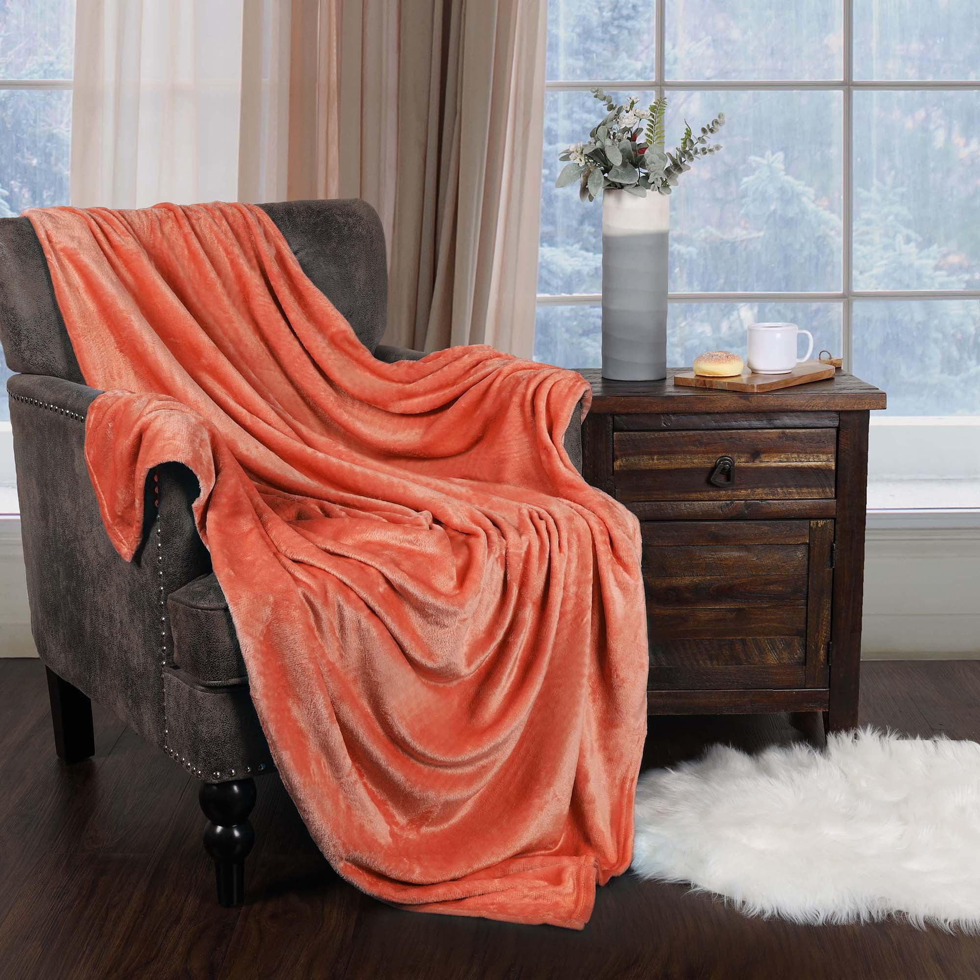 Superior Fleece Plush Fluffy Soft Blanket, Solid Creamsicle, Throw