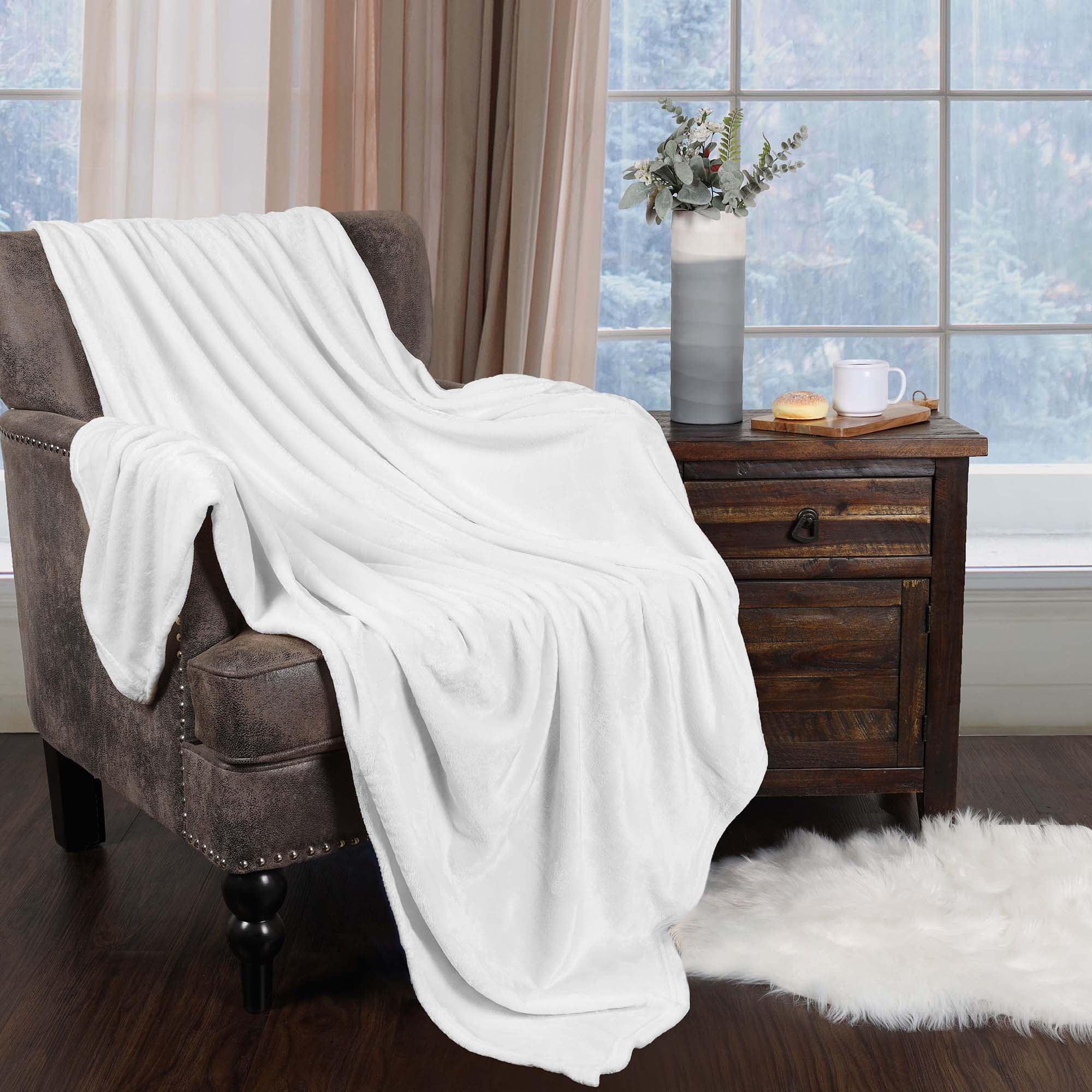 Superior Fleece Plush Fluffy Soft Blanket, Solid White, Throw