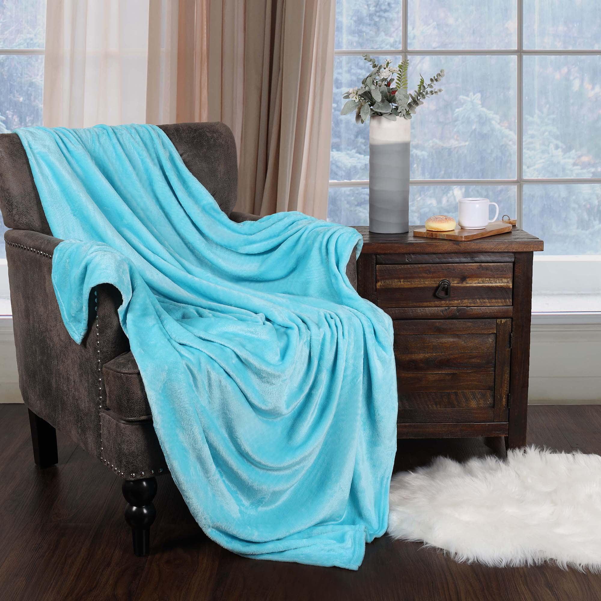 Superior Fleece Plush Fluffy Soft Blanket, Solid Winter Blue, Throw