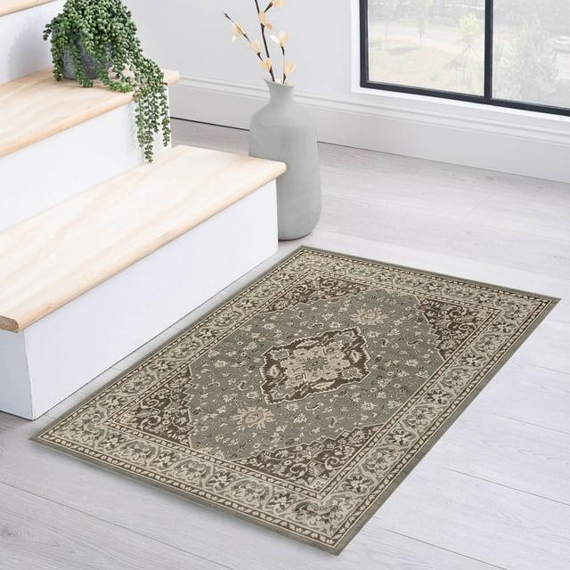 Traditional Vintage Medallion Floral Scroll Indoor Area Rug, 3'x5', Grey - Blue Nile Mills