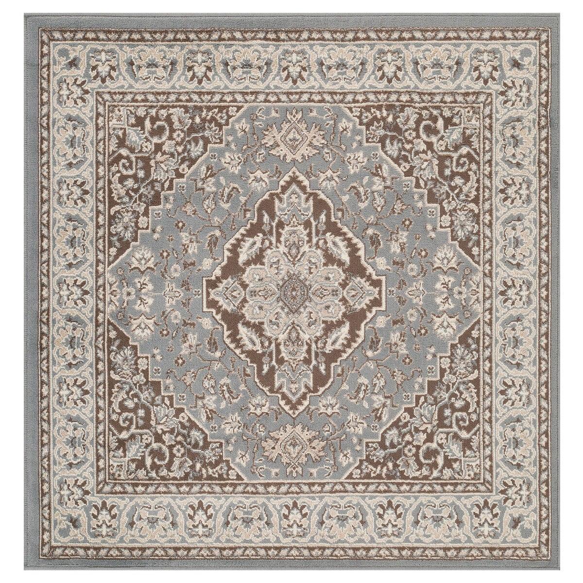 Elegant Gray Square Area Rug with Jute Backing, 5' x 5'