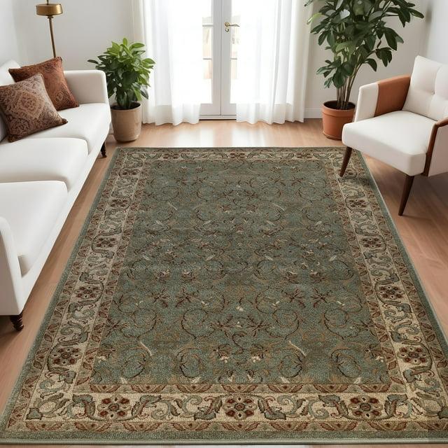 Everina Traditional Oriental Floral Scroll Classic Vines Indoor Area Rug in Green