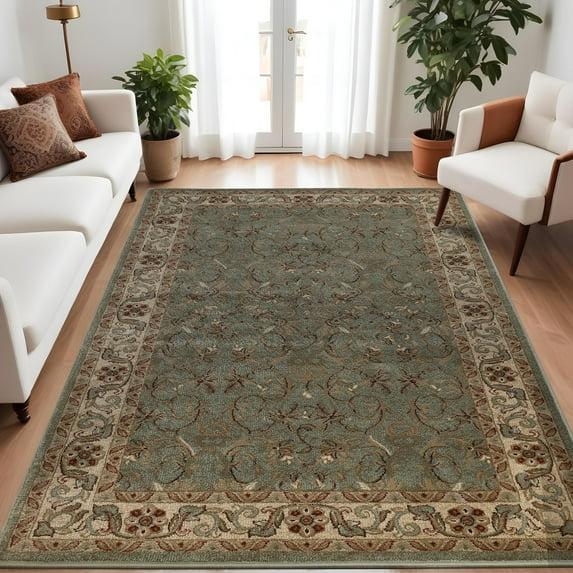 Everina Traditional Oriental Floral Scroll Classic Vines Indoor Area Rug in Green