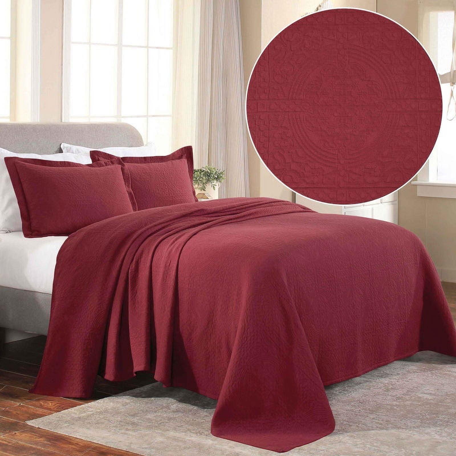 Superior Jacquard Matelasse Cotton Bedspread Set of 3 Pieces, Twin, Garnet