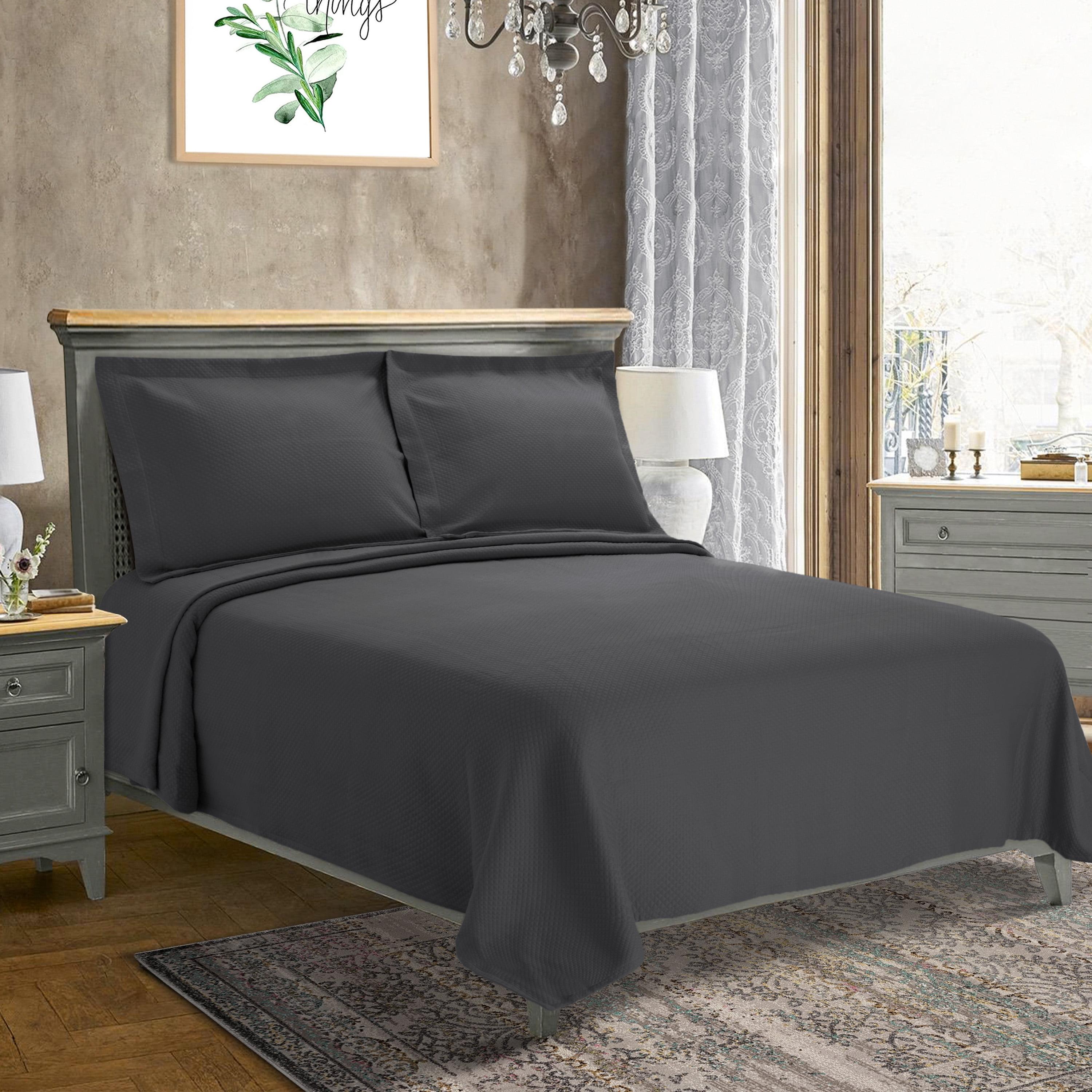 Elegant Gray Cotton King Bedspread with Reversible Lattice Design