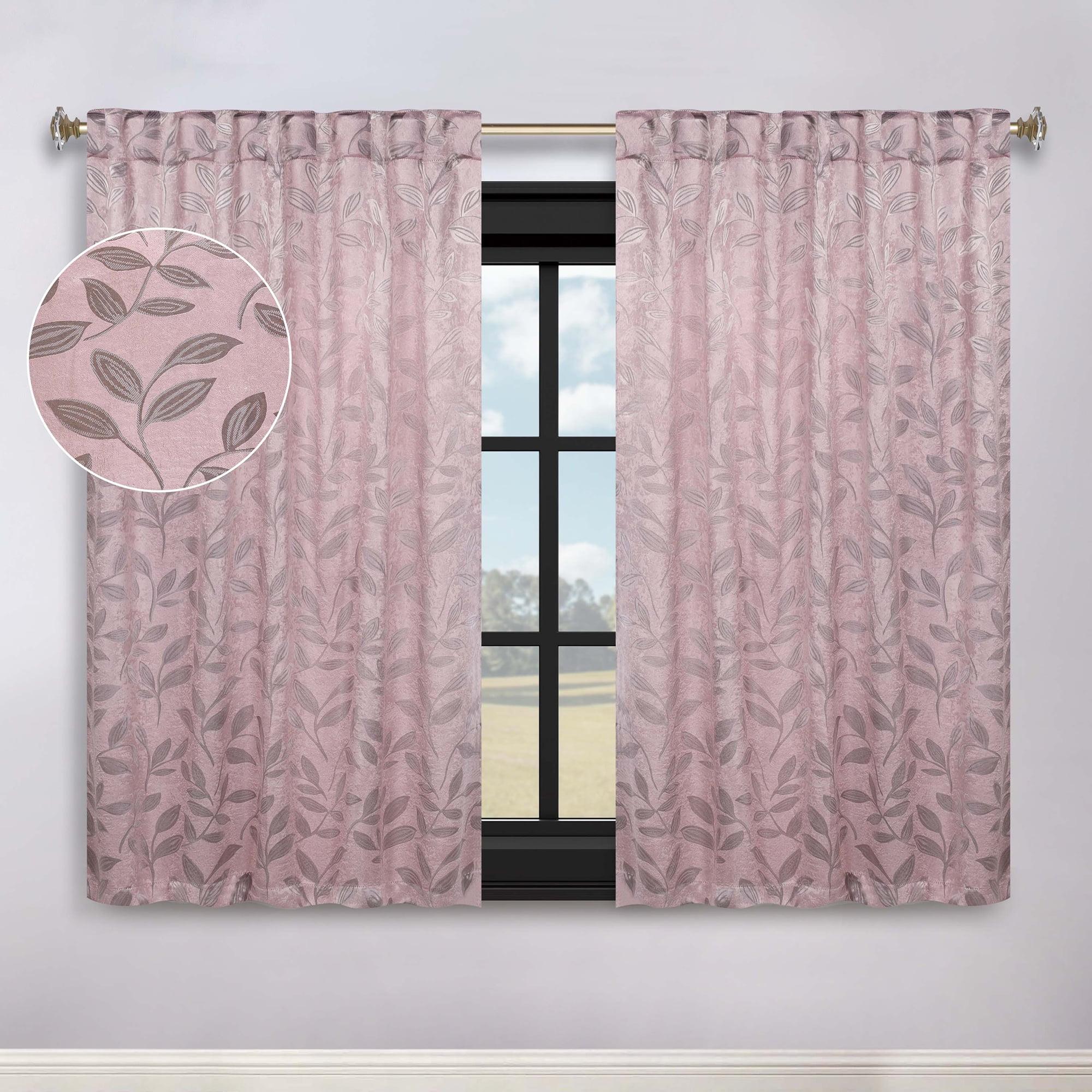 Superior Leaves Blackout Back Tab Curtains, Set of 2, 52" x 63", Blush