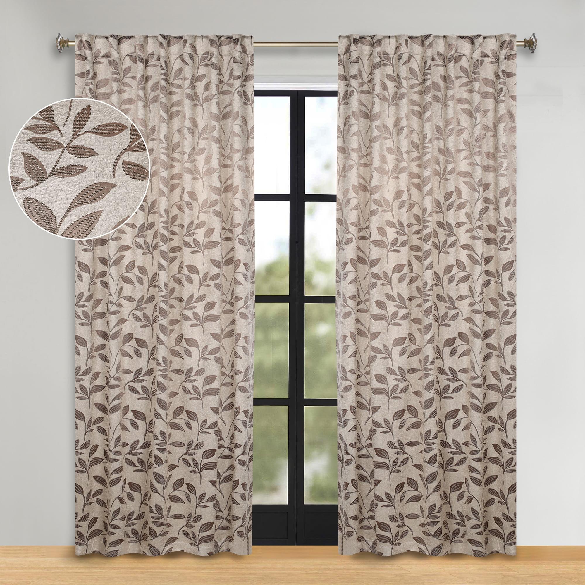 Superior Blackout Leaves Light Filtering Back Tap Curtain Panel Set, 52"x96", Espresso