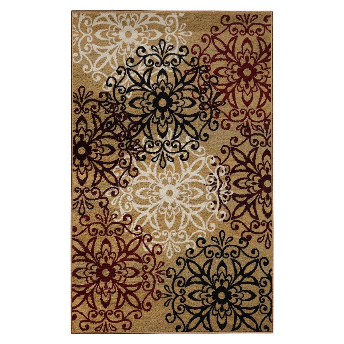 Elegant Gold Floral Medallion 4' x 6' Polypropylene Area Rug