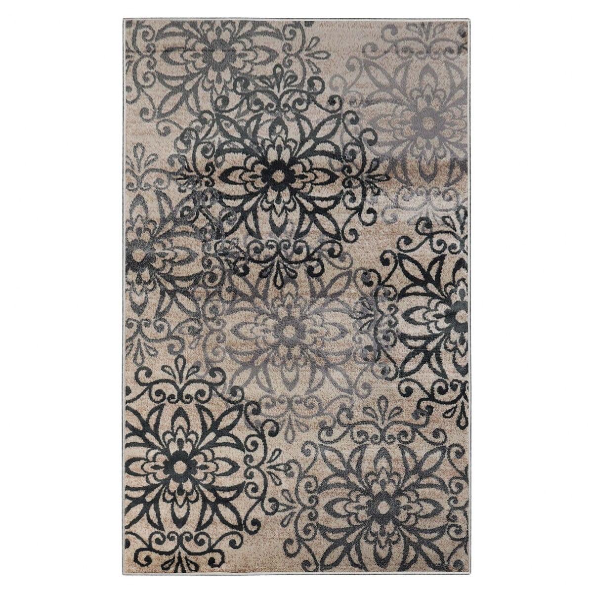 Elegant Oatmeal Floral Medallion 4' x 6' Synthetic Area Rug