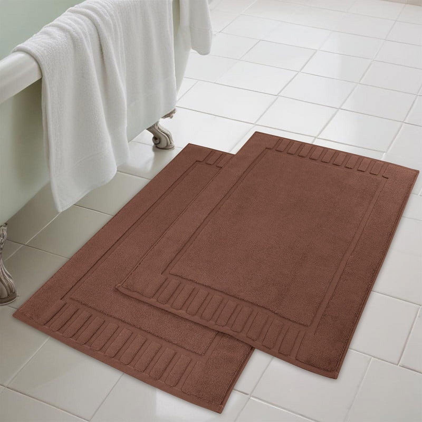 Superior Leo Cotton Geometric Border Bath Mat, 22" x 35", Set of 2, Brown