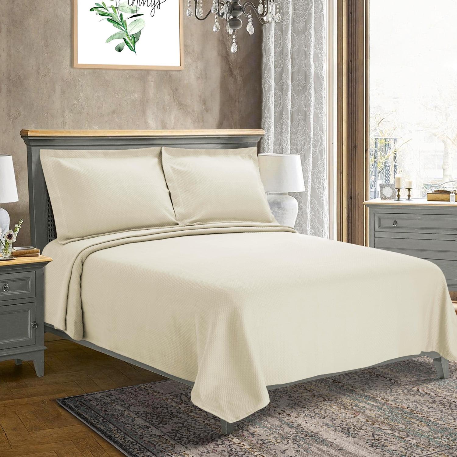 Ivory Cotton Diamond Twin Bedspread Set with Reversible Pillow Sham