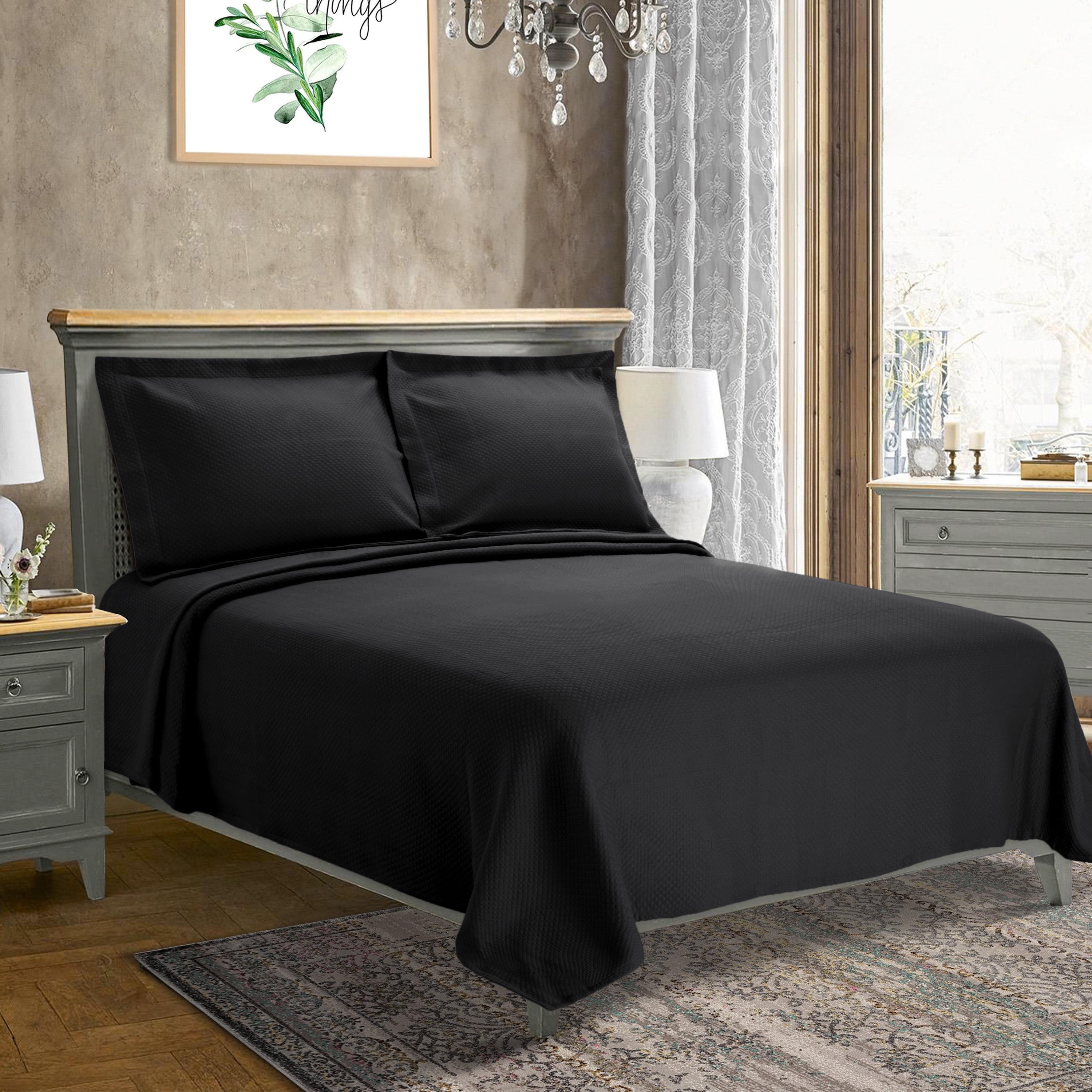 Elegant Black Cotton Reversible Full Bedspread Set with Pillow Shams