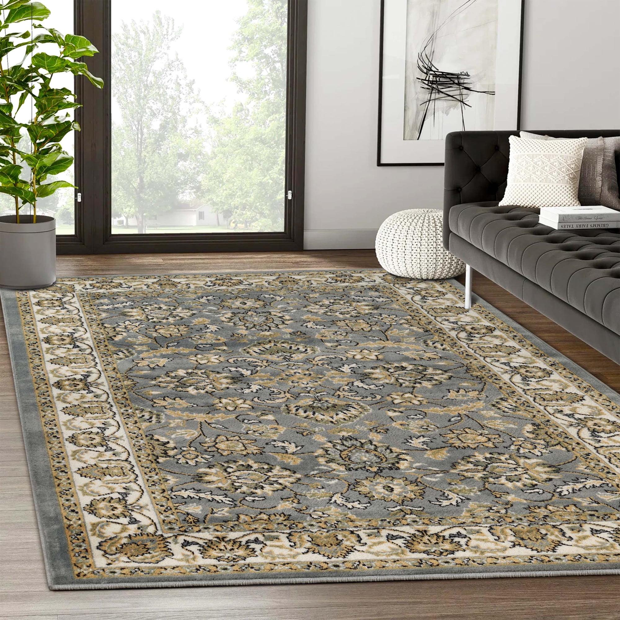 Superior Traditional Floral Area Rug 4' x 6', Indoor Rugs For Living Room Bedroom, Grey