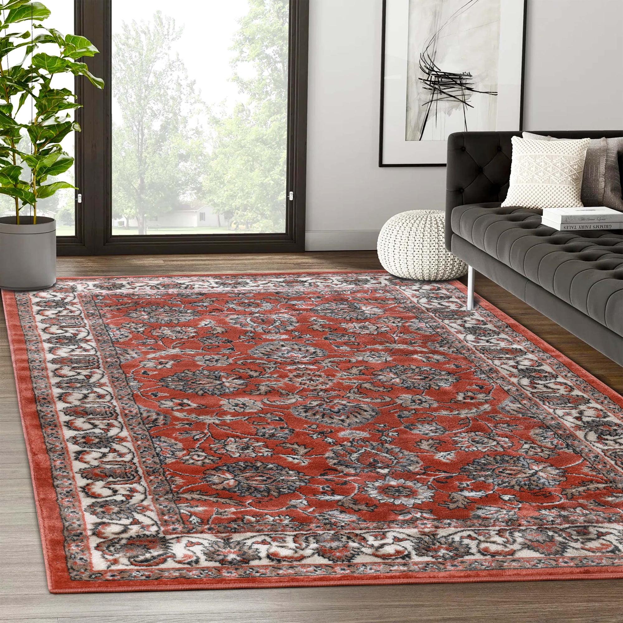 Elegant Salmon Floral Medallion Polypropylene 7' x 9' Area Rug