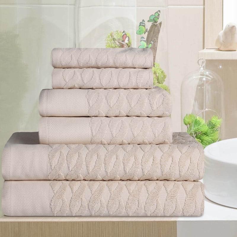 Superior Turkish Cotton Highly-absorbent 6-Piece Towel Set for Bathroom, Spa, and Gym, Ivory