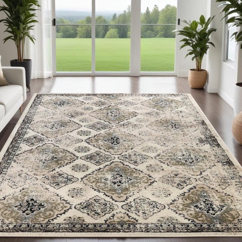 Superior Mayfair Distressed Damask Indoor Area Rug, 5' x 8', Ivory