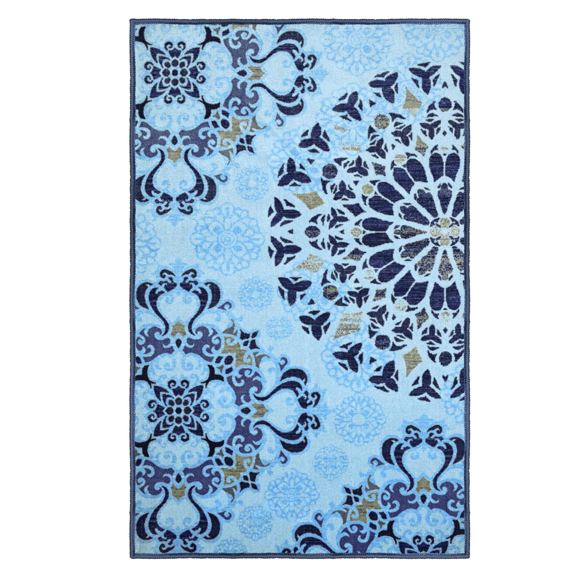 Superior Medallion Damask Pattern Area Rug, 8' x 10', Light Blue