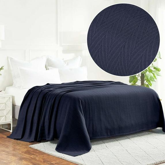 Chevron Zig-Zag Cotton Blanket, Full/Queen, Navy Blue - Blue Nile Mills