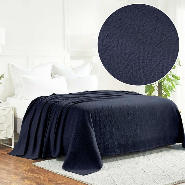 Chevron Zig-Zag Cotton Blanket, Full/Queen, Navy Blue - Blue Nile Mills