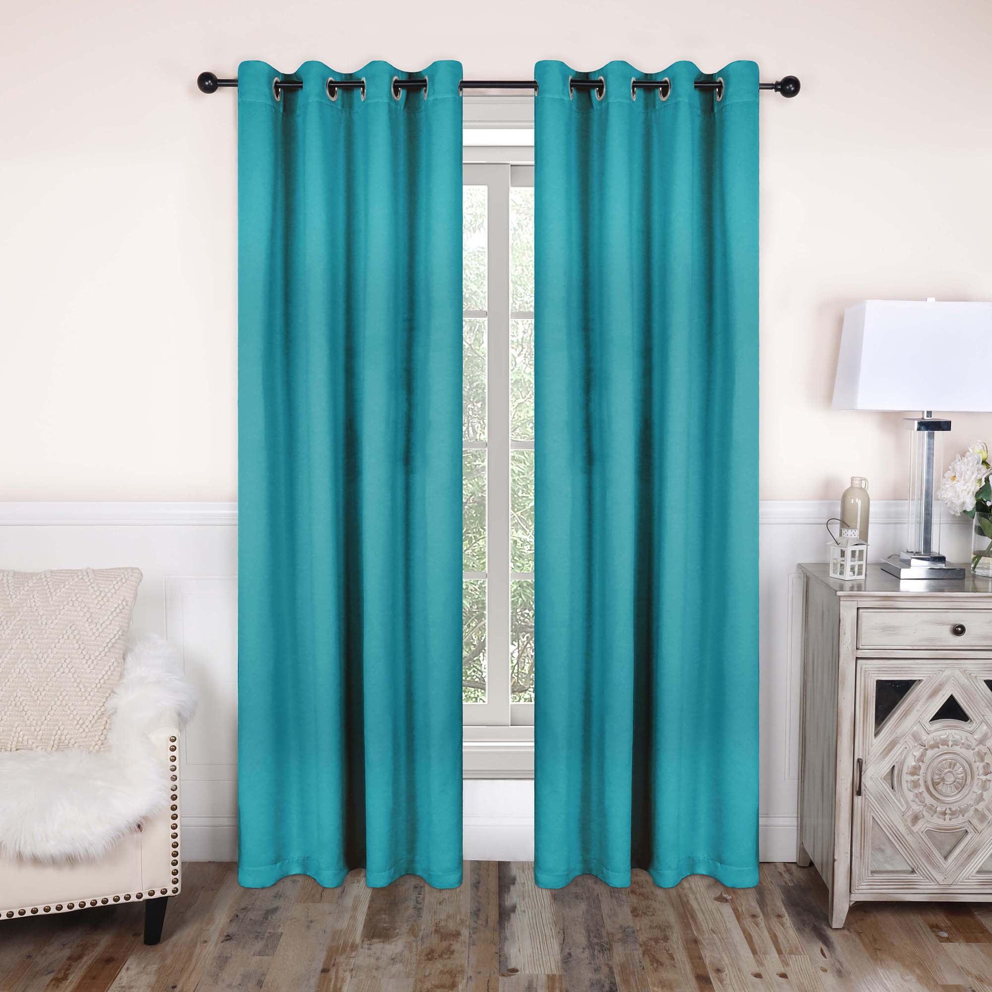 Classic Modern Solid Room Darkening Semi-Blackout Curtains, Grommets, Set of 2, 52"x108", Aqua - Blue Nile Mills