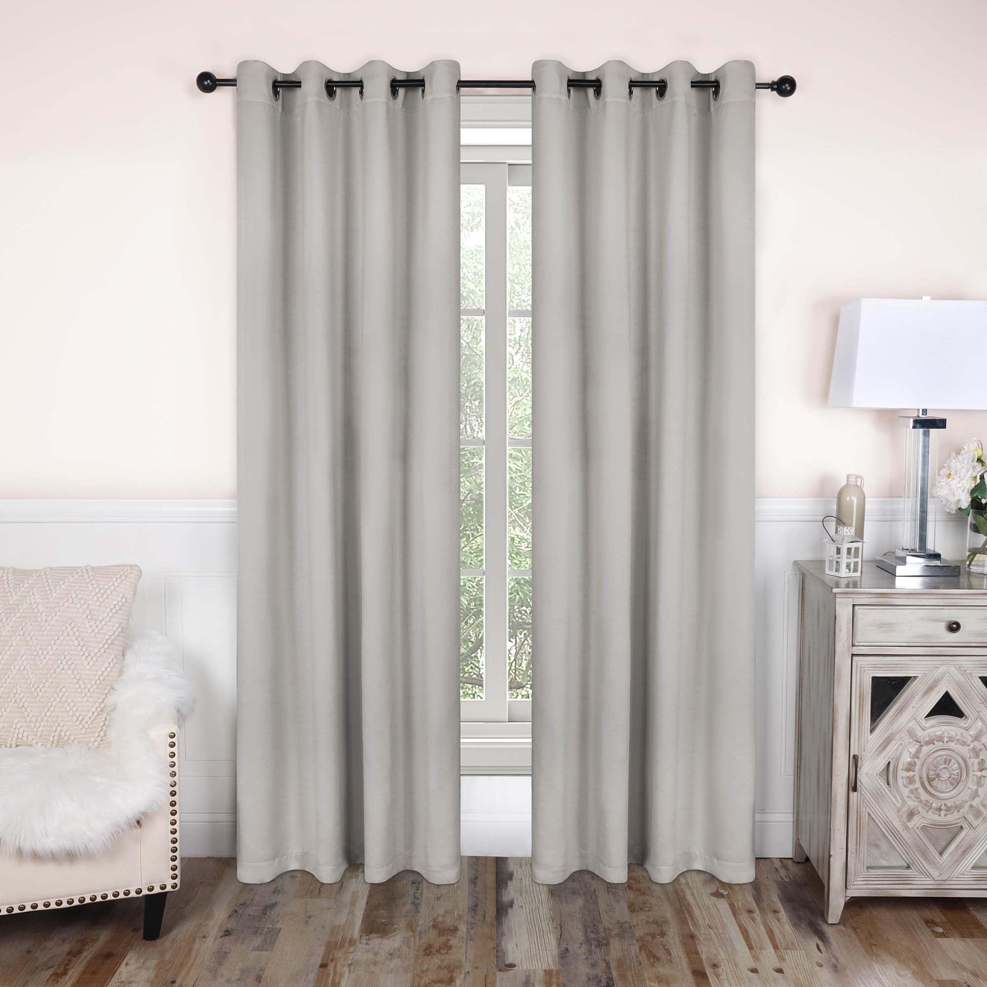 Classic Modern Solid Room Darkening Semi-Blackout Curtains, Grommets, Set of 2, 52"x108", Chrome - Blue Nile Mills