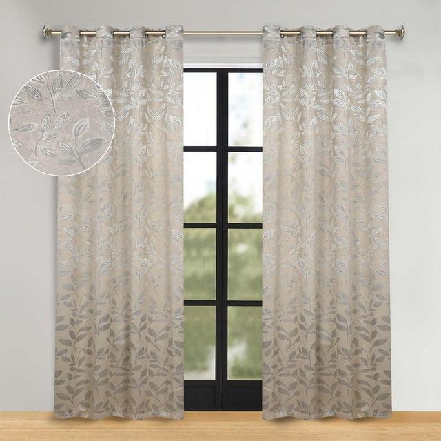 Superior Leaves Blackout Curtain Panel, 8 Grommets, Set of 2, 52" W x 96" L, Ivory