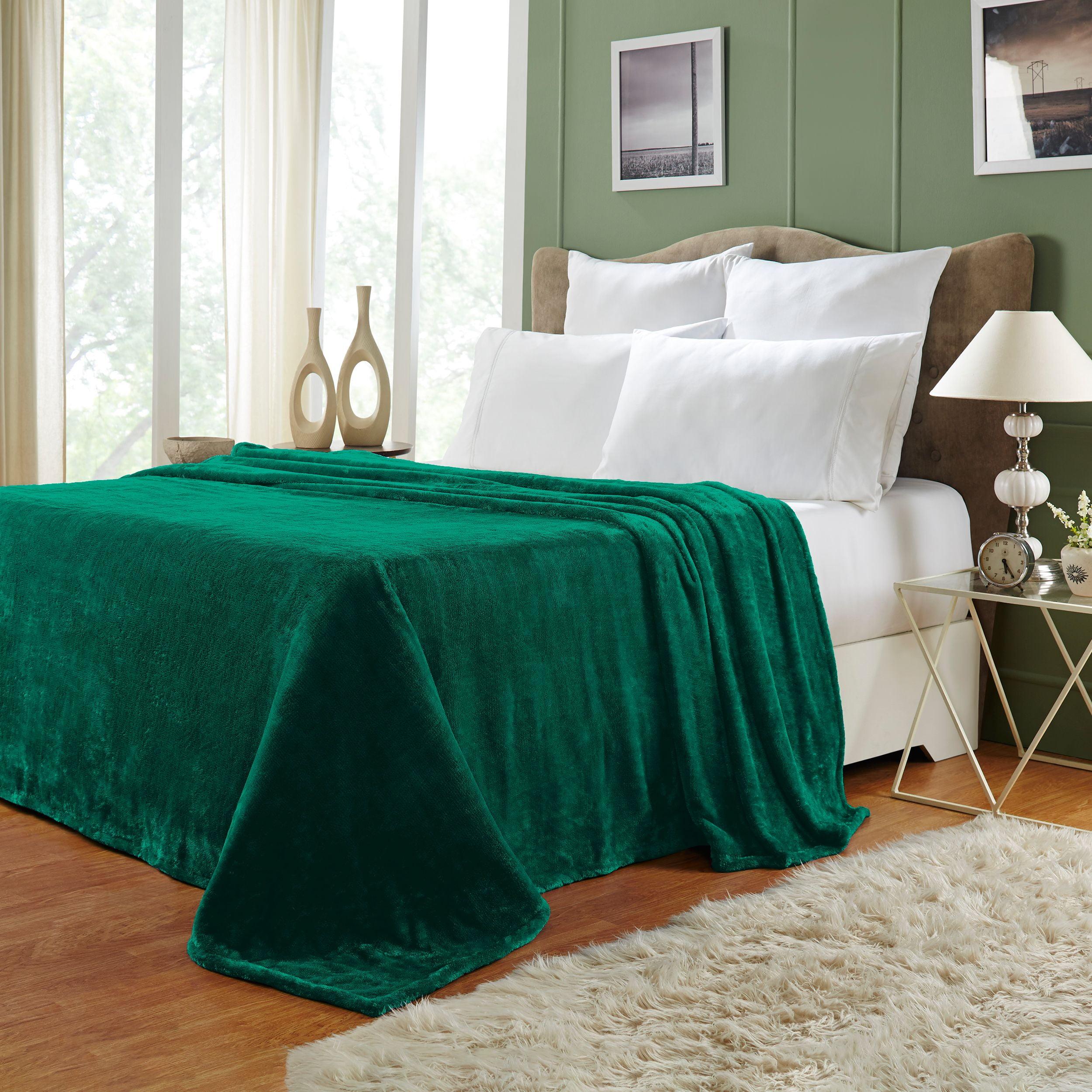 Evergreen Full Reversible Fleece Wool Throw Blanket