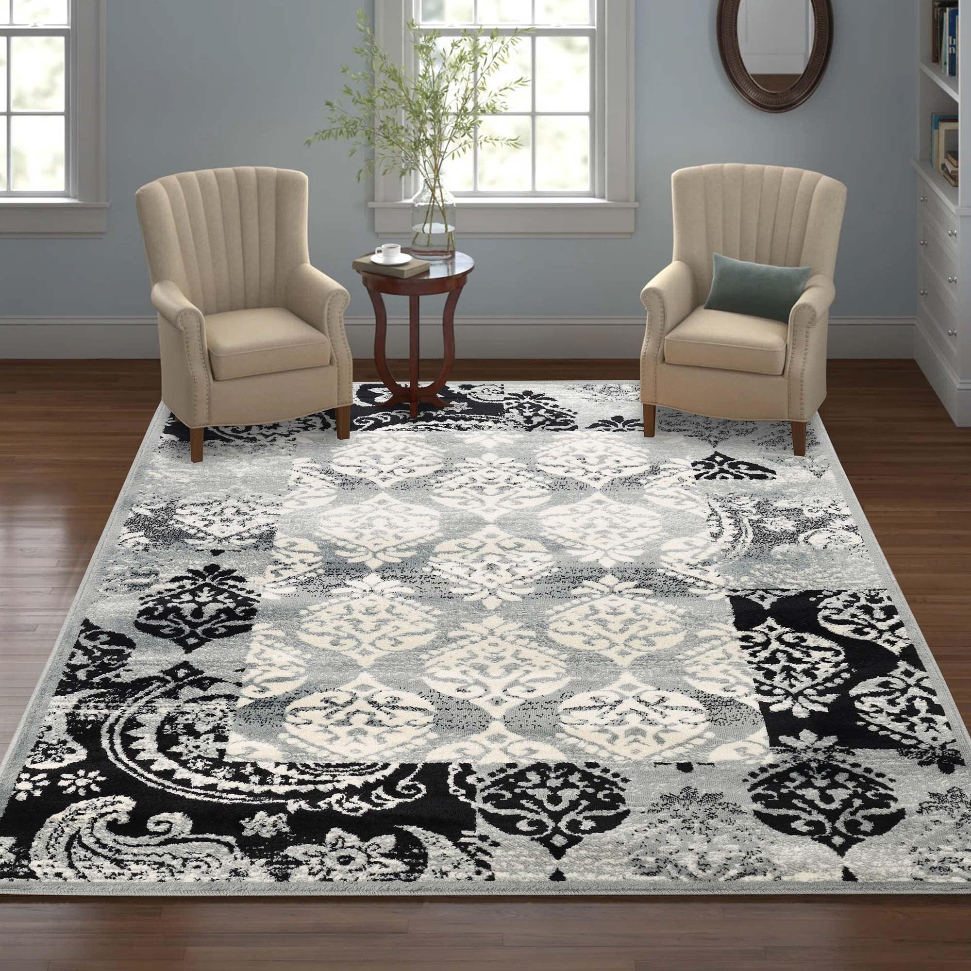 Superior Mystique 5' x 8' Indoor Area Rug, Modern Damask Rugs For Living Room Bedroom, Black-Gray