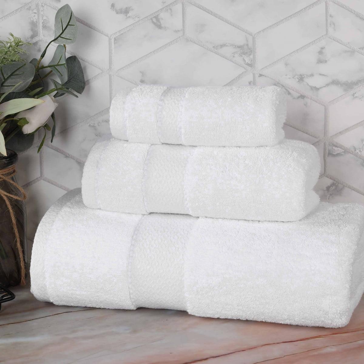 White Egyptian Cotton 3 Piece Towel Set with Dobby Border