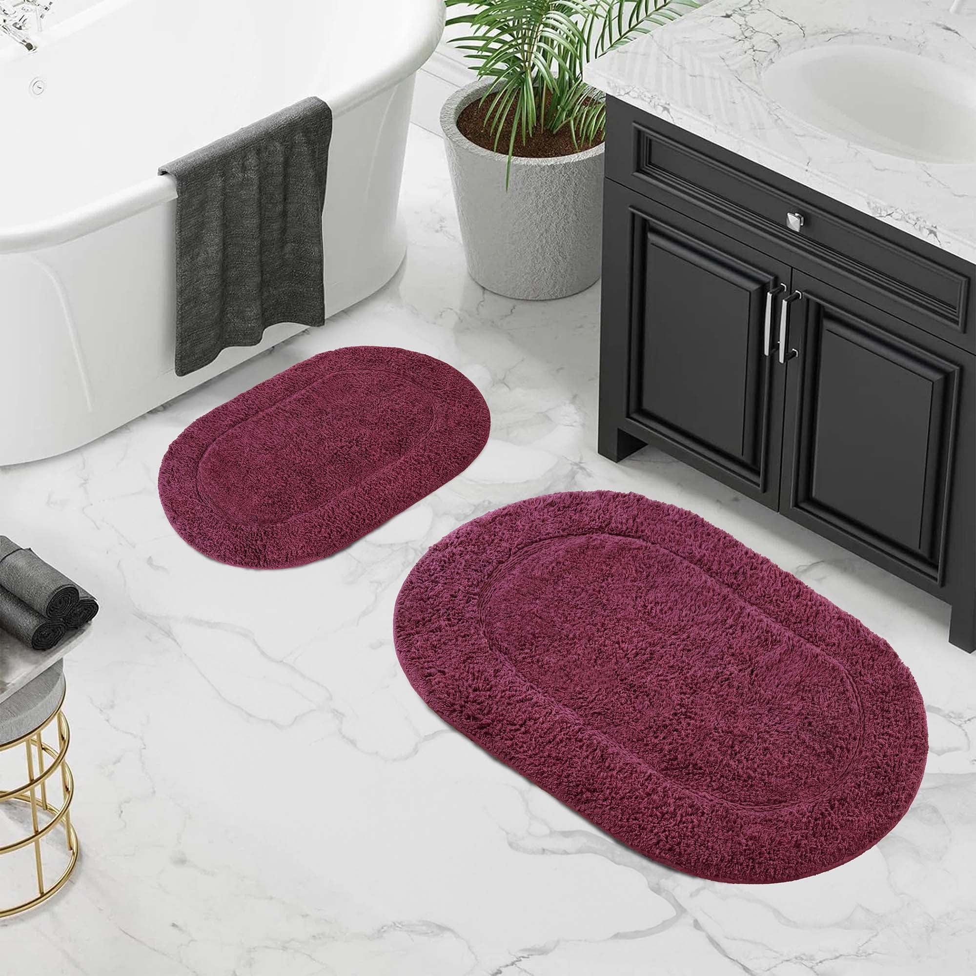 Superior Non-Slip Washable Bath Rug Set, 20" x 30", 24" x 36", Plum