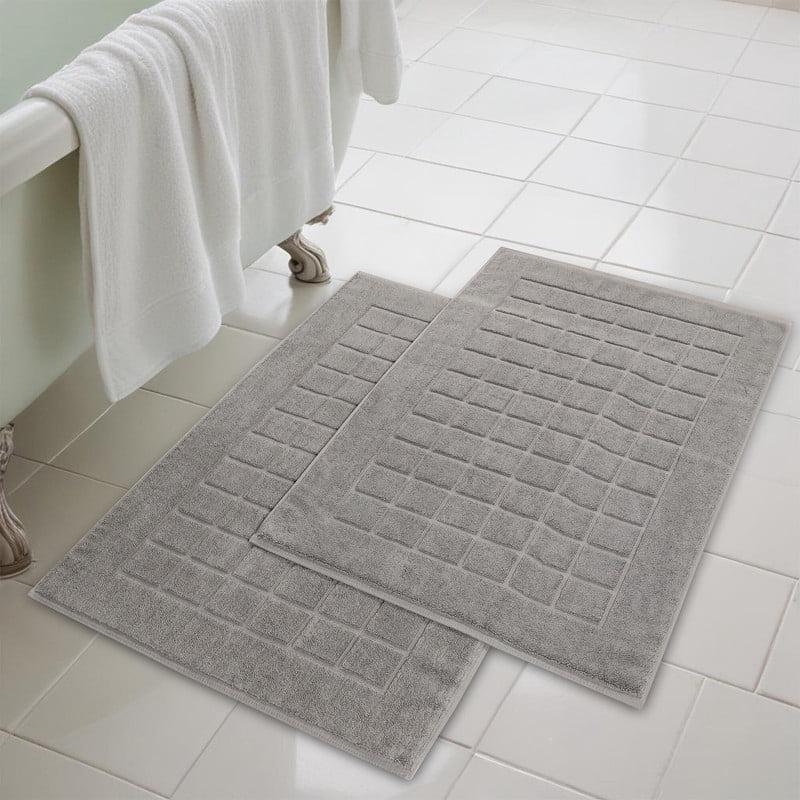 Nora Cotton Terry Solid Absorbent Thick Checkered Washable Bath Mat Set Of 2