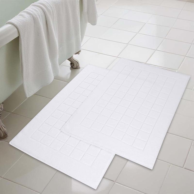 Nora Cotton Terry Solid Absorbent Thick Checkered Washable Bath Mat Set Of 2