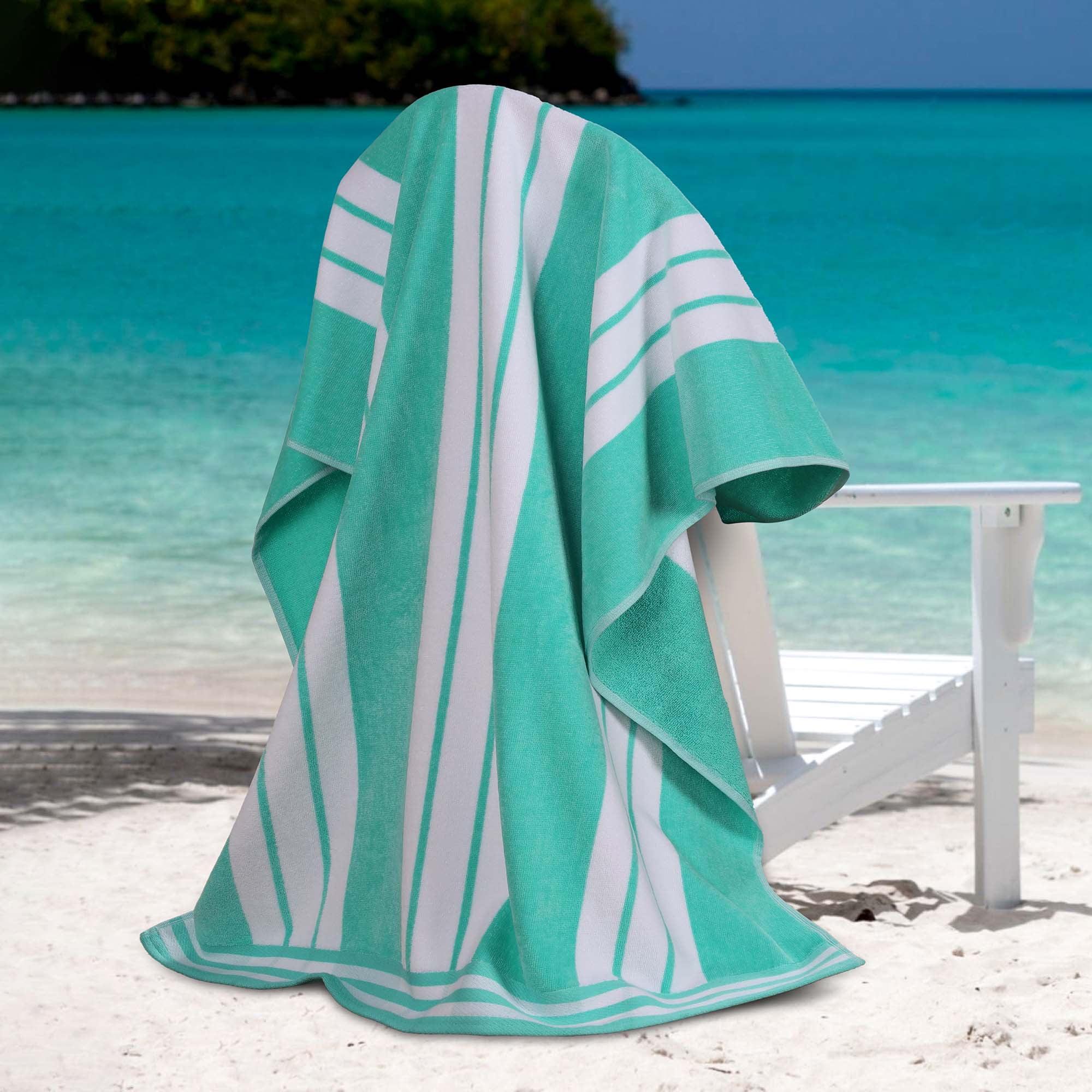 Superior Cotton Striped Oversized Beach Towel, 34" x 64", Mint