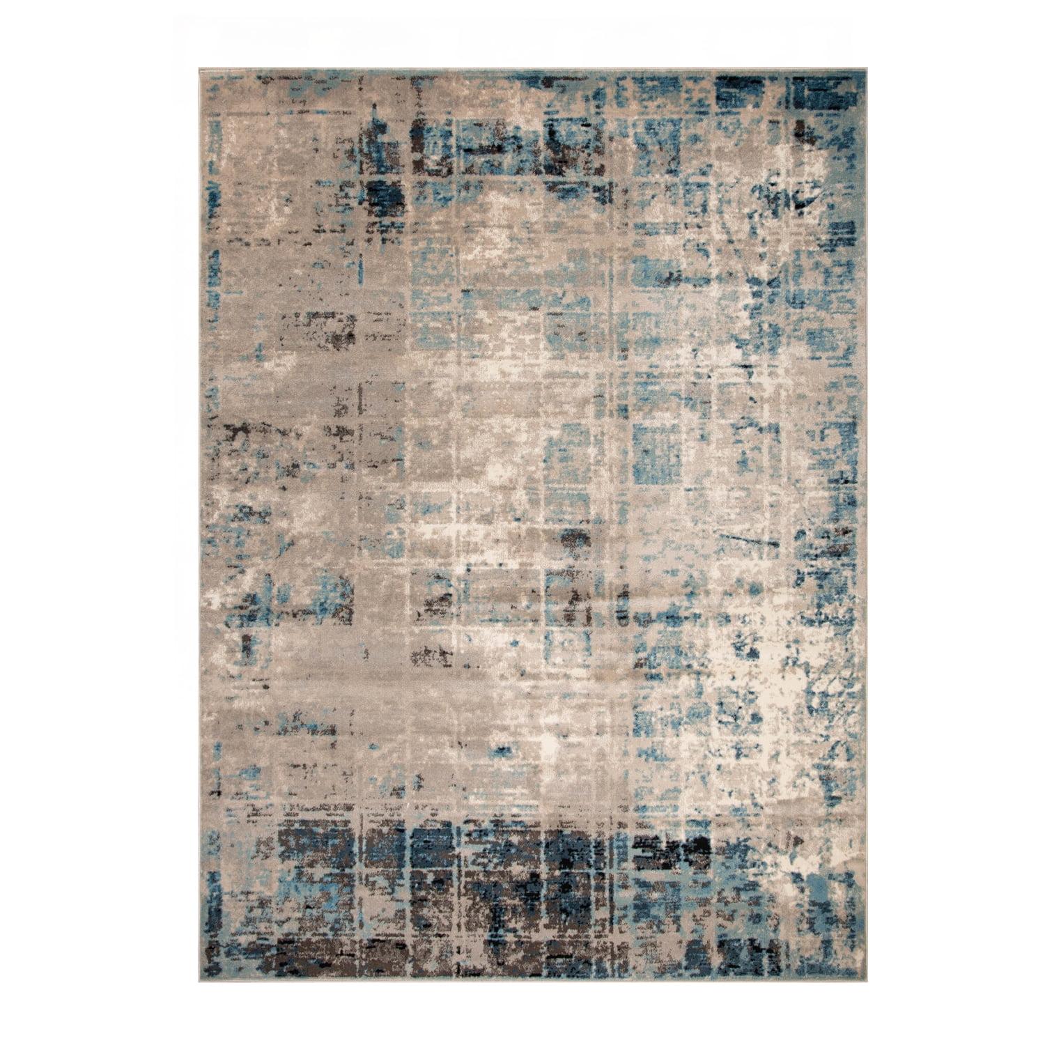 Palani Blue-Cream Abstract Synthetic Area Rug, 8' x 10'