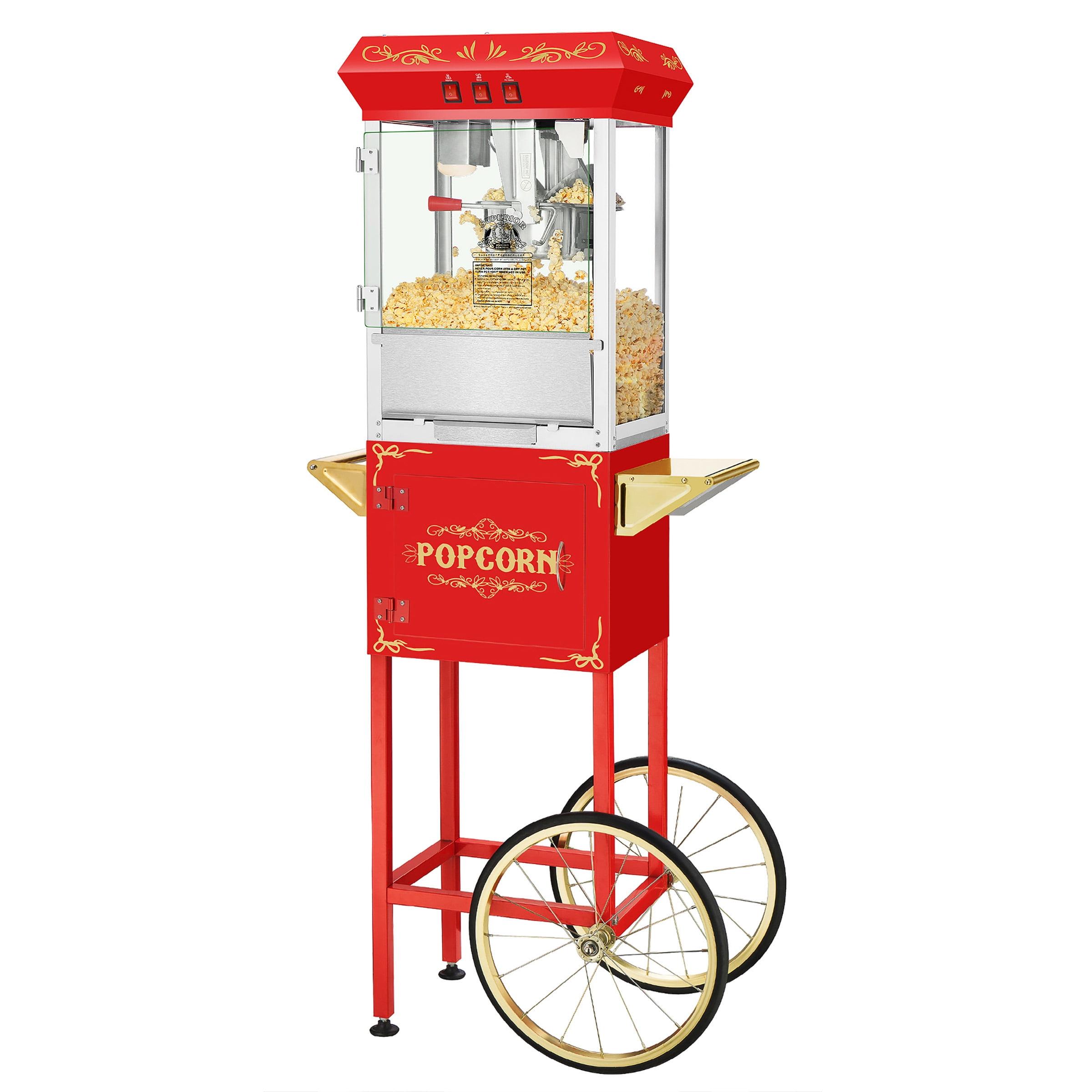 Superior Popcorn 8 oz. Movie Night Popcorn Maker Machine and Cart - Red
