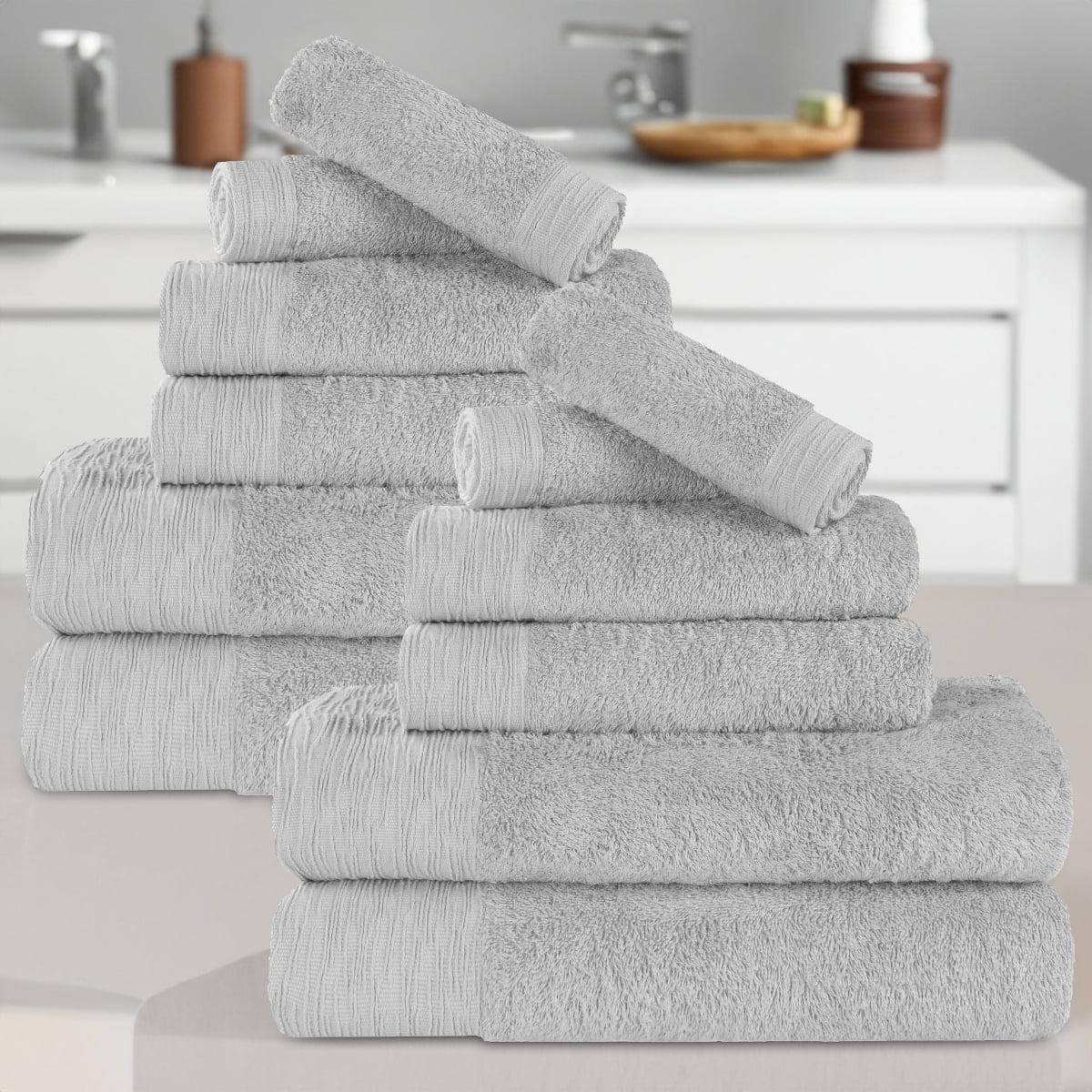 Superior Rayon from Bamboo Soft Modern 12-Piece Towel Set, Platinum
