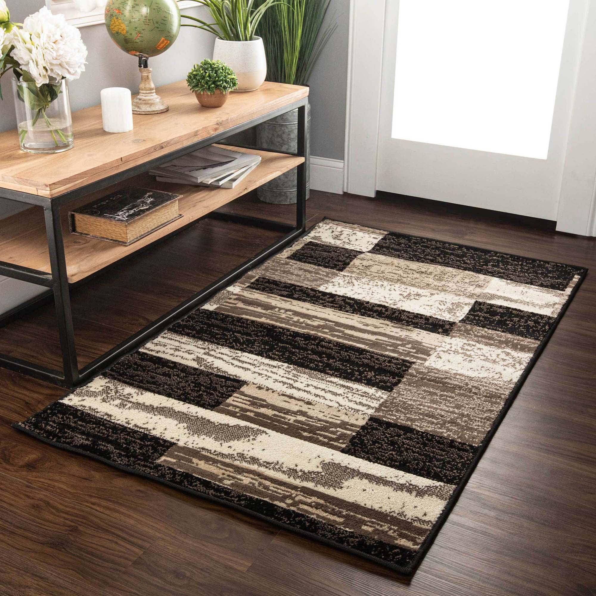 Chocolate Geometric Medium Pile Indoor Area Rug