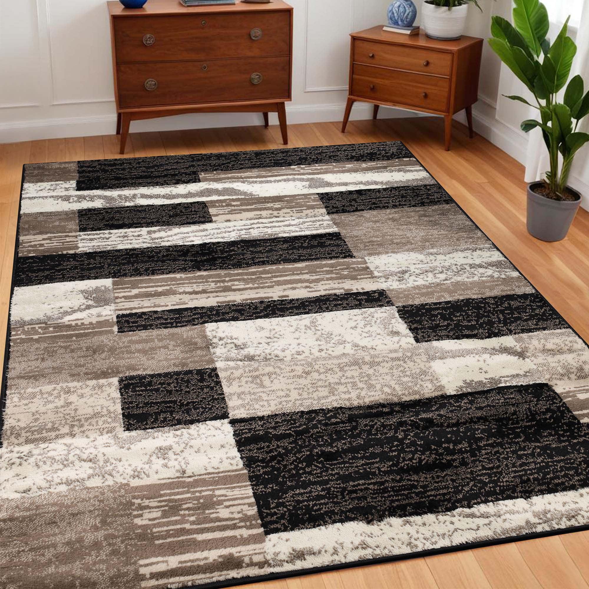 Superior 4' x 6' Area Rug For Living Room Bedroom, Rockwood Geometric Indoor Rugs, Chocolate