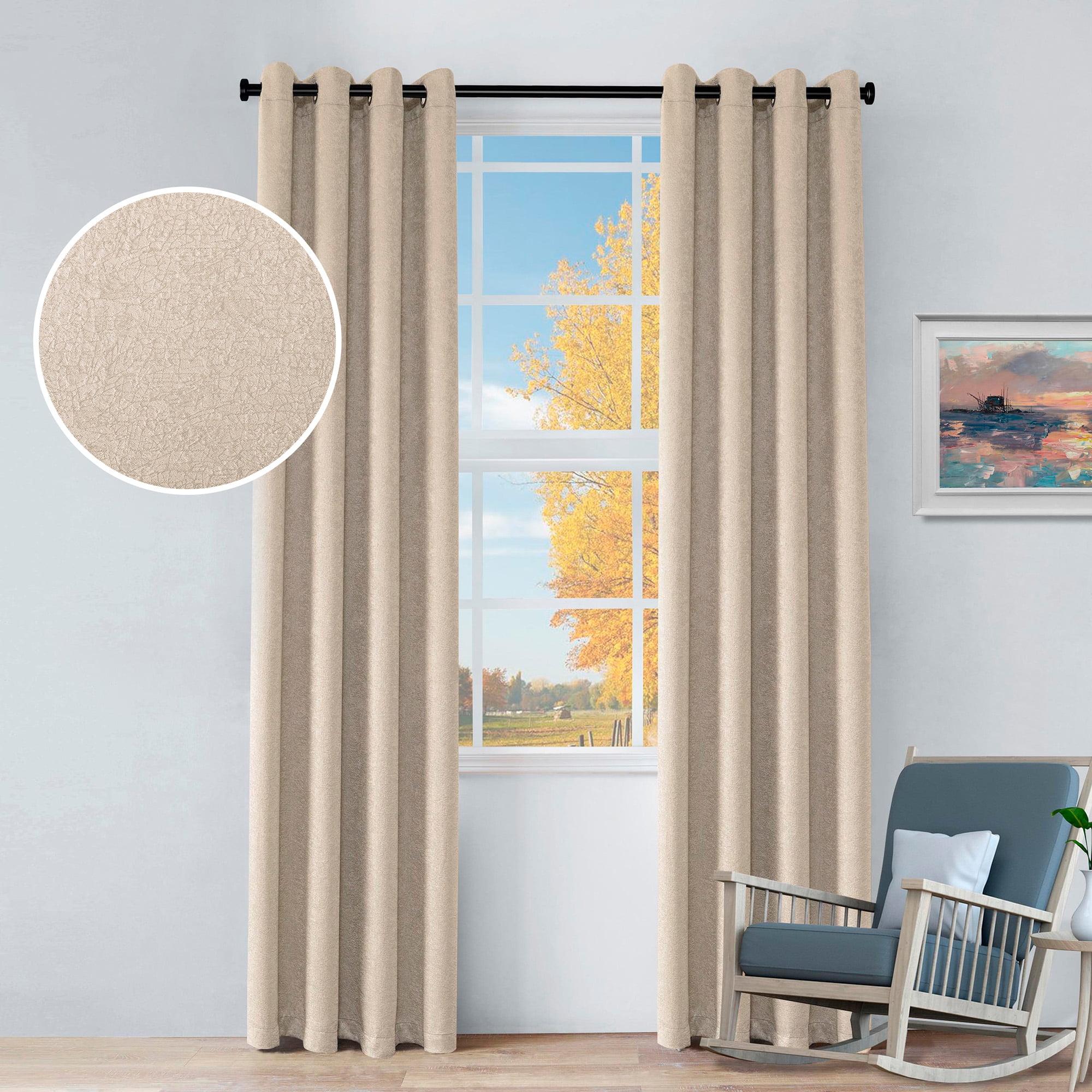 Beige Blackout Grommet Polyester Curtain Panels, 52" x 63", Set of 2