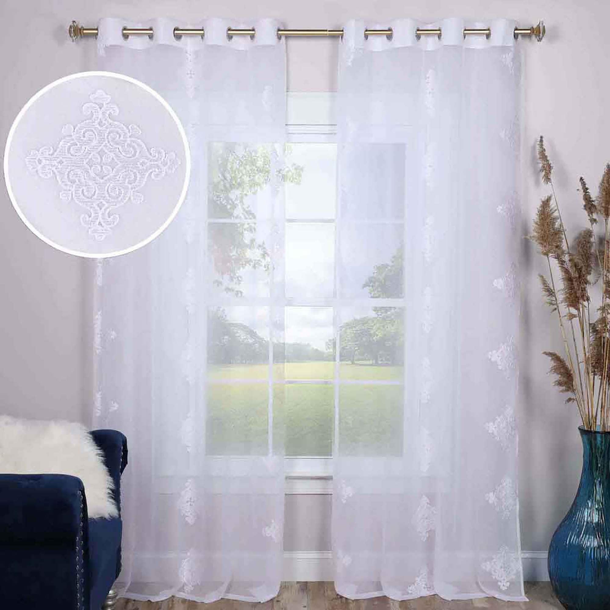 Superior Sia Damask Sheer Curtain Panel Set with Grommet Header , 52" x 96", White