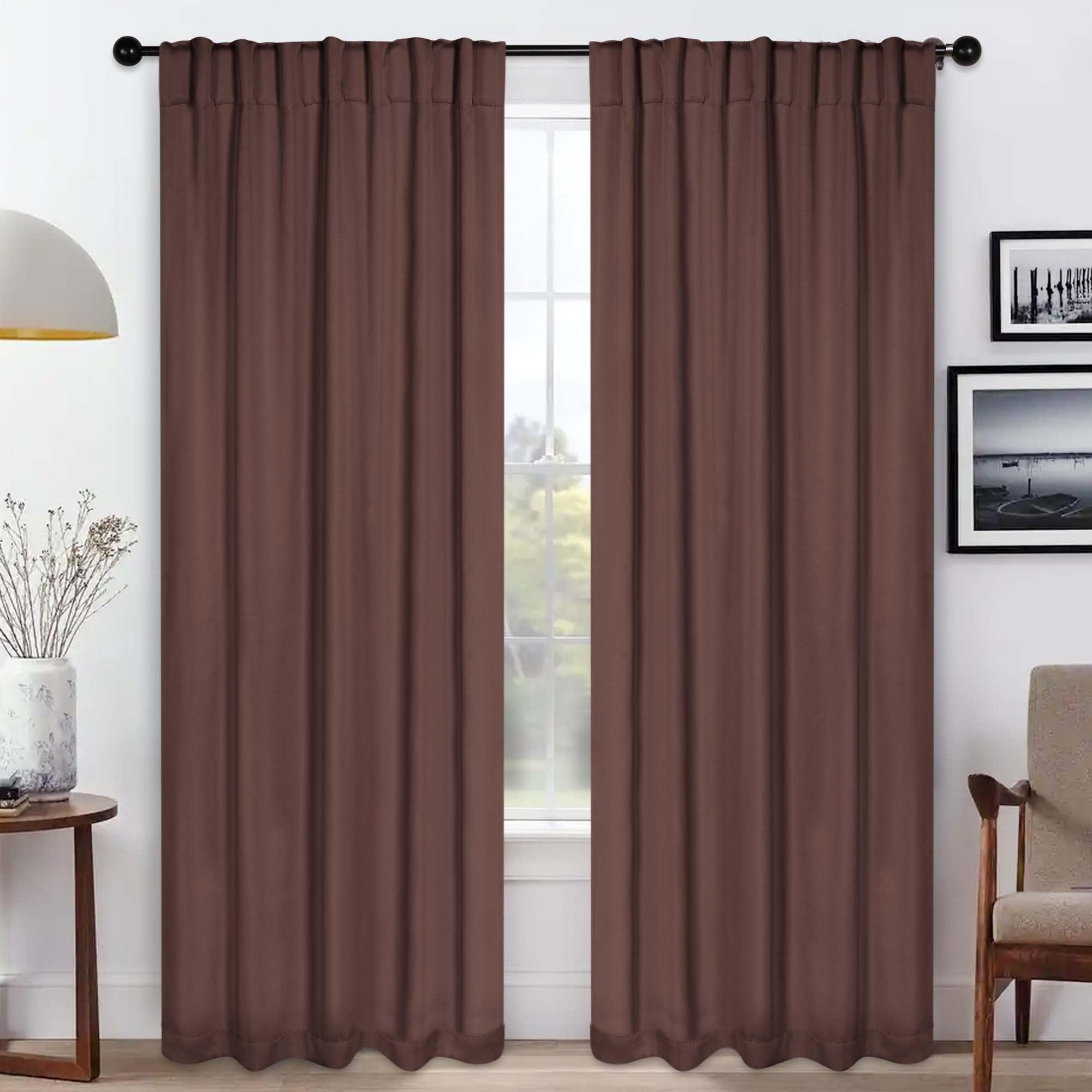 Superior Solid Blackout Back Tab Curtains, Set of 2, 52" x 72", Cappuccino