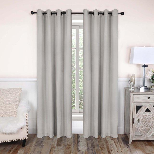 Classic Modern Solid Room Darkening Semi-Blackout Curtains, Grommets, Set of 2, 52"x108", Chrome - Blue Nile Mills