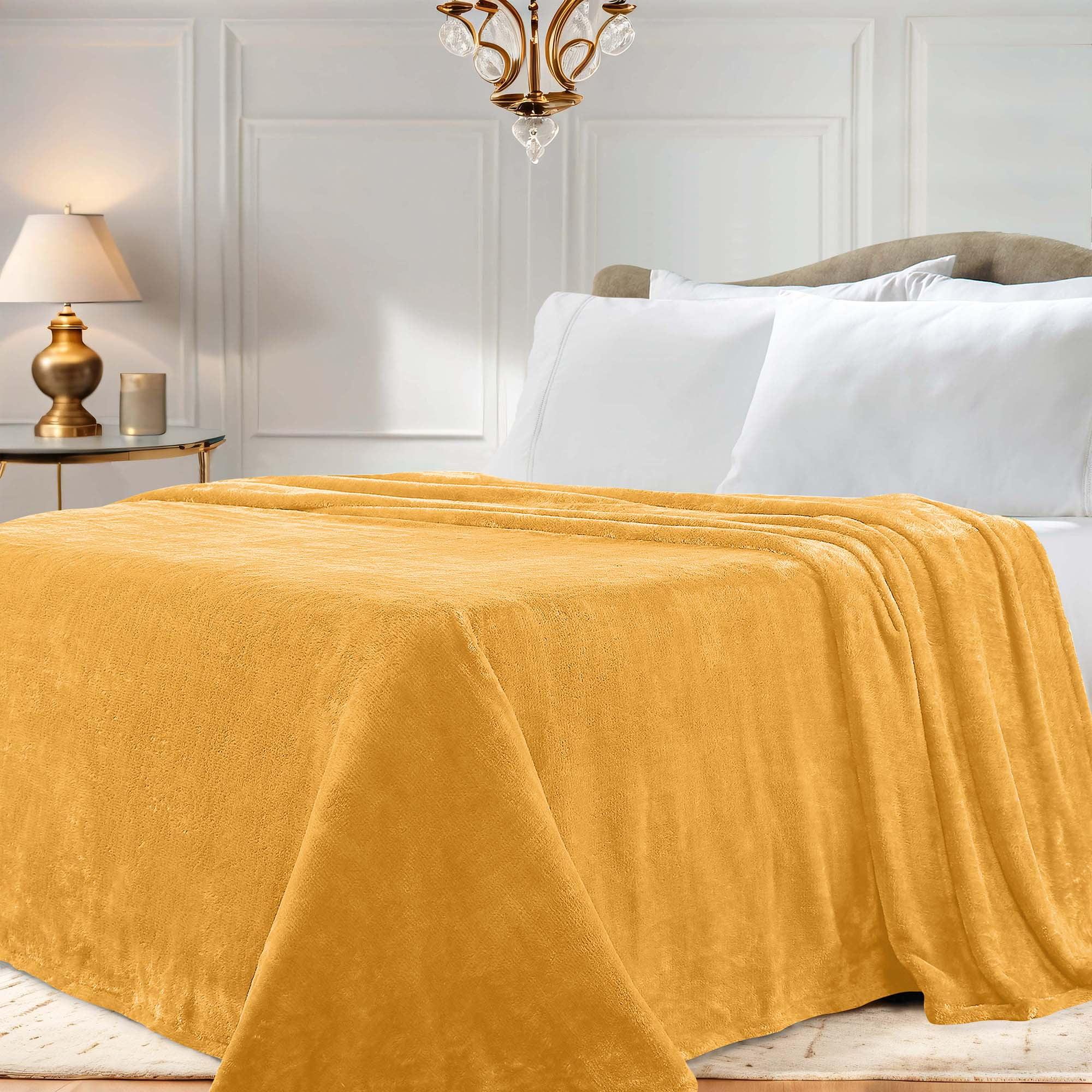 Superior Super Soft Plush Fleece Blanket, Adult/Teen, Full/Queen 90" x 90", Gold