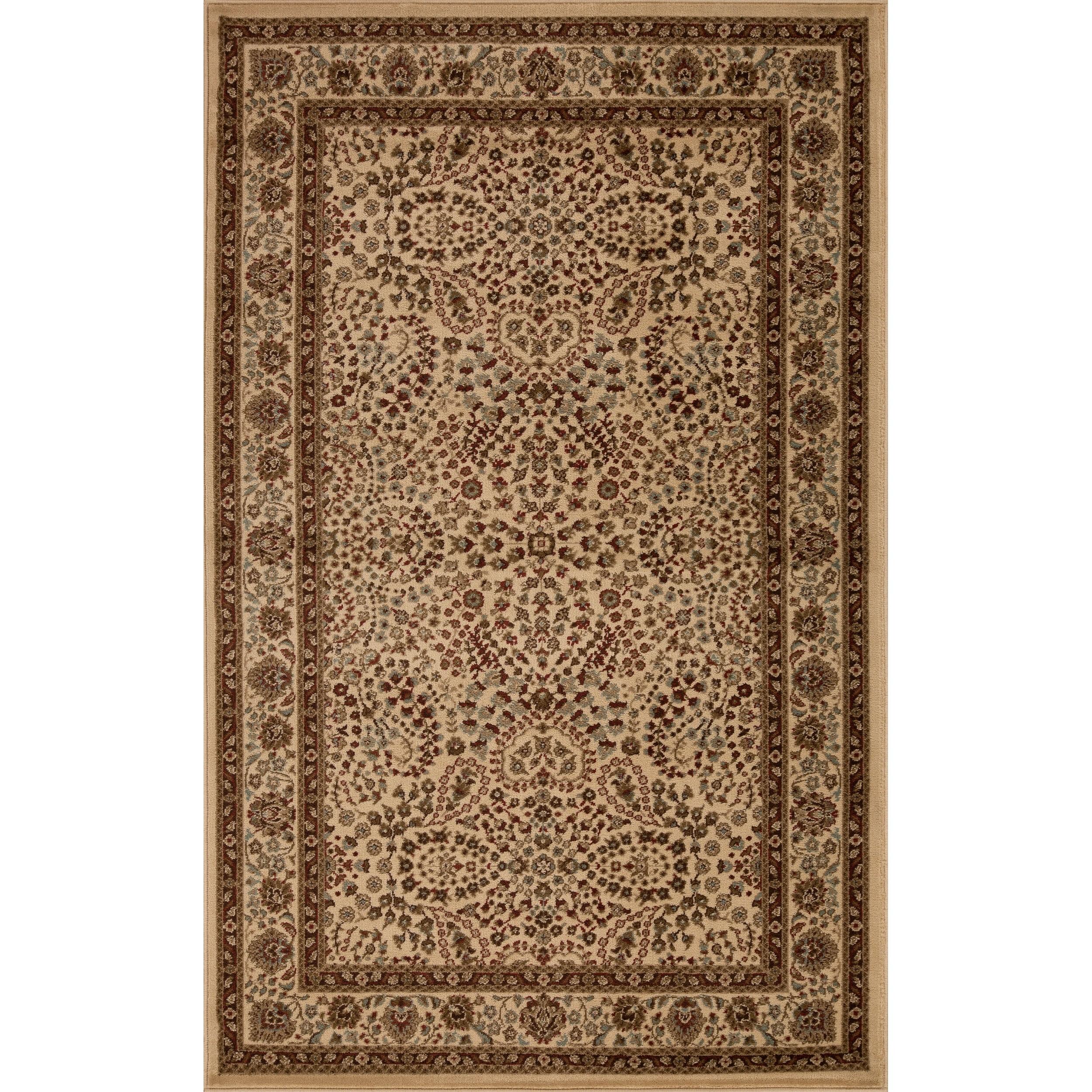 Taupe Oriental Floral Scroll Synthetic Area Rug, 7' x 9'