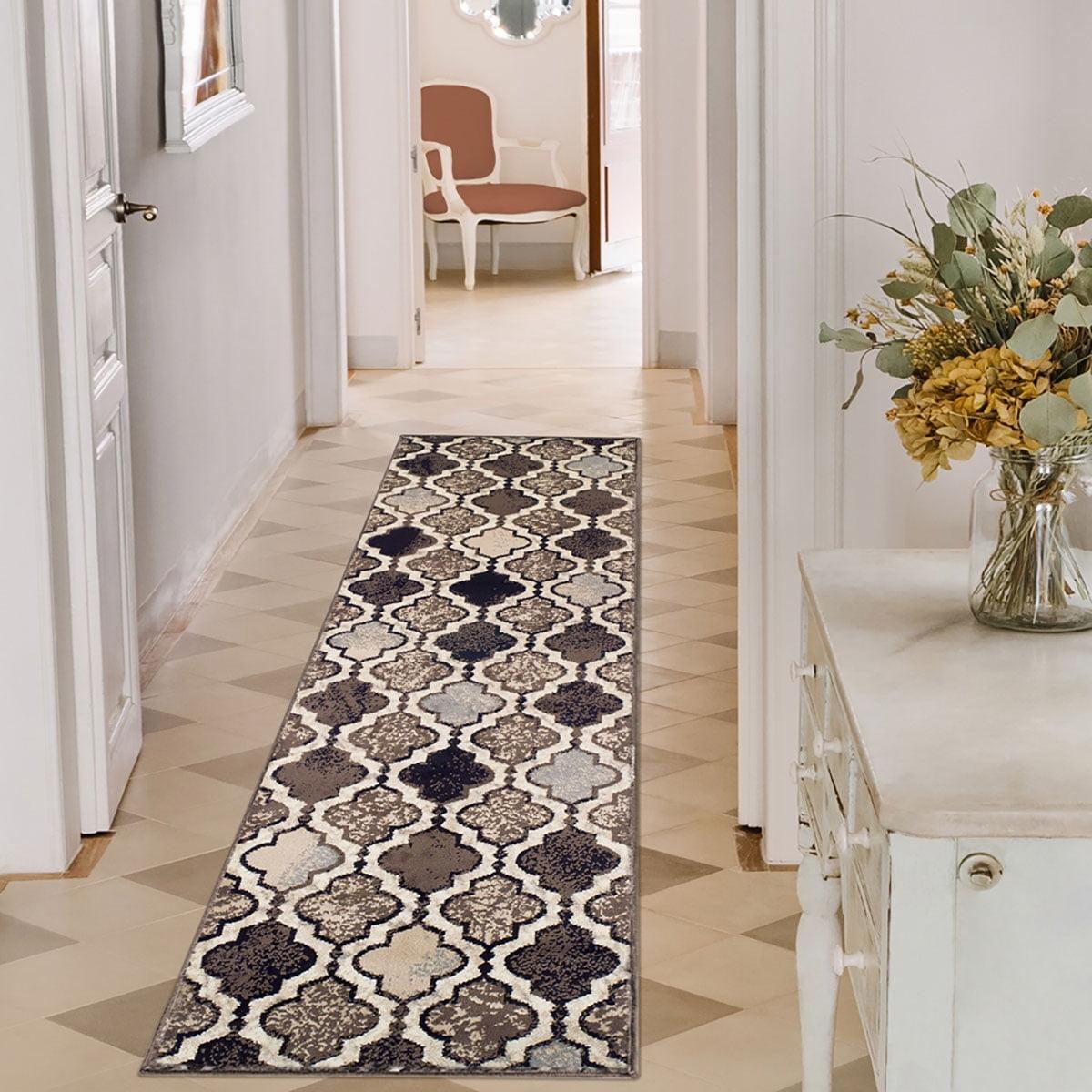 Ivory Trellis 2'7" x 12' Synthetic Runner Rug with Stain-resistant Design