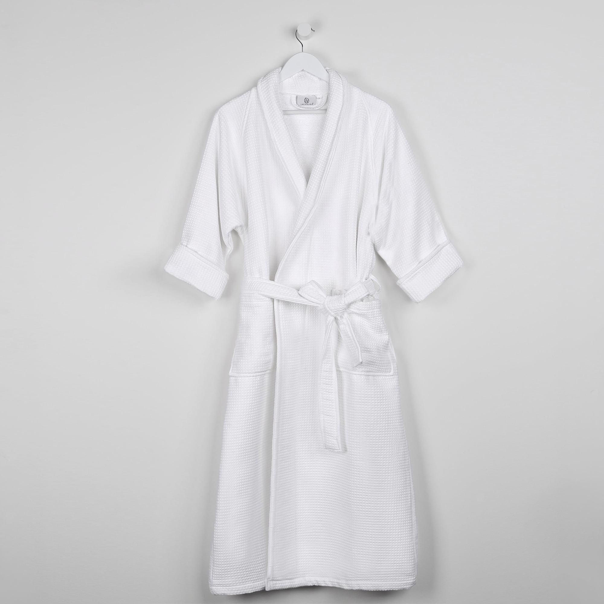 Superior Waffle Cotton Unisex Soft Adult Bath Robe, Small, White