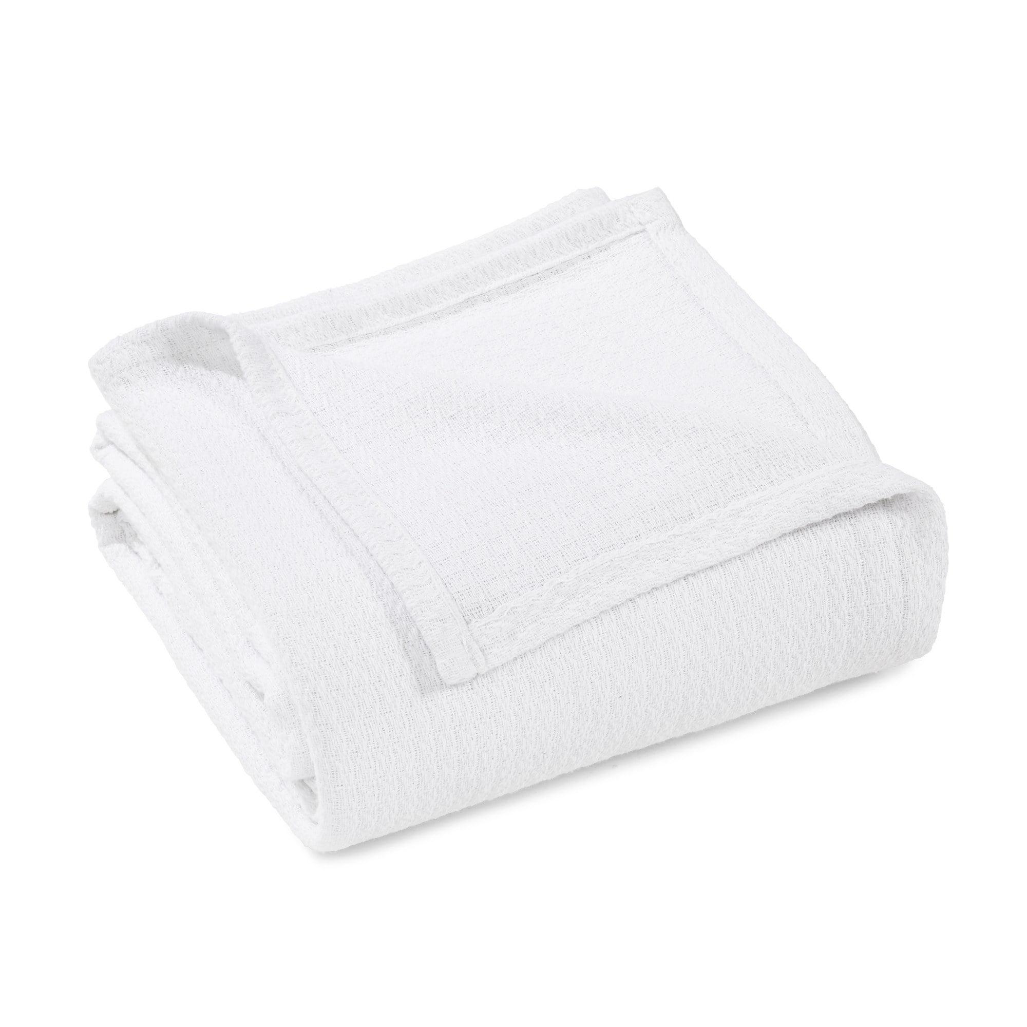 King-Sized White Cotton Waffle Weave Knit Throw Blanket